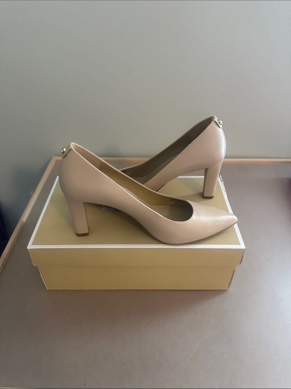 Michael Kors Beige Pointed-Toe Mid Heel Pumps